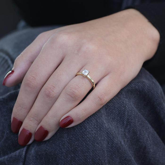 Μονοπετρο Δαχτυλίδι με Lab Grown Diamond σε κοπή Princess  Χρυσός K14 SKU-83407