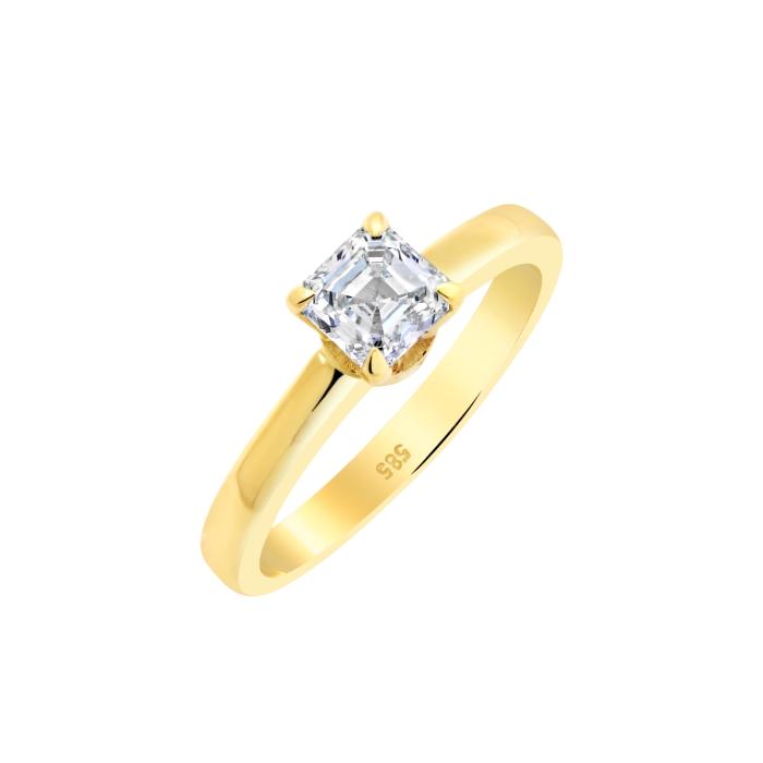 Μονοπετρο Δαχτυλίδι με Lab Grown Diamond σε κοπή Princess  Χρυσός K14 SKU-83407