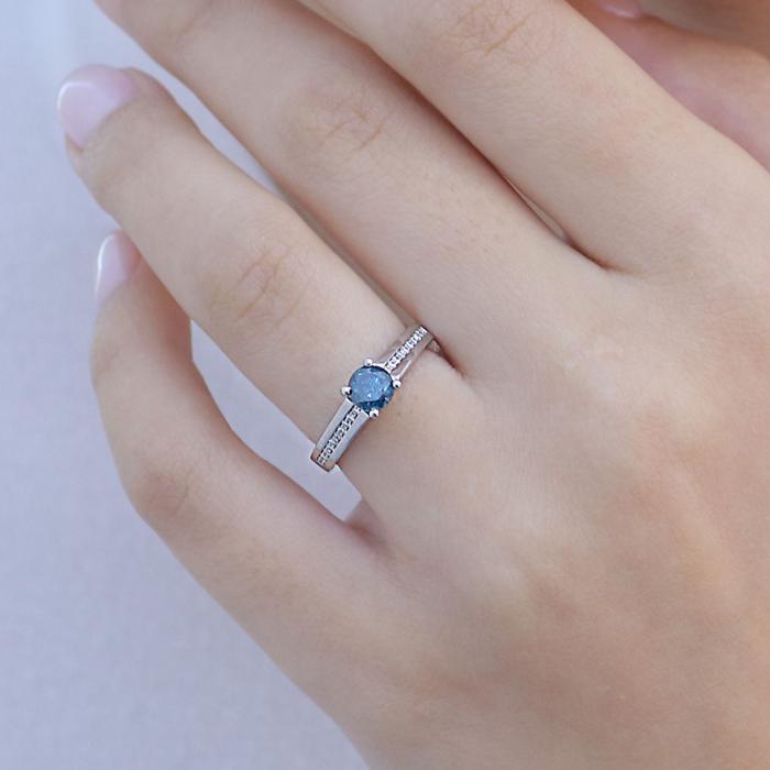 Μονόπετρο Δαχτυλίδι Λευκόχρυσος K14 με Μπλε Διαμάντι SKU-83046