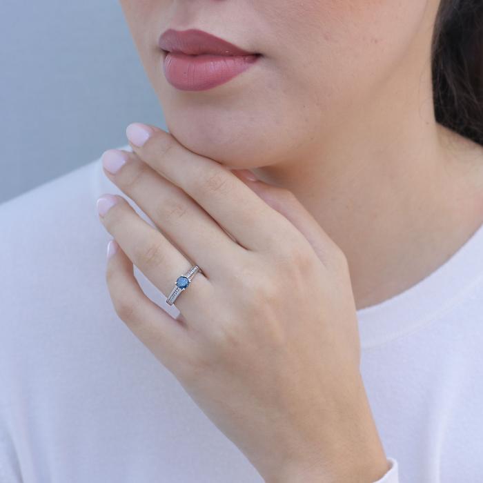 Μονόπετρο Δαχτυλίδι Λευκόχρυσος K14 με Μπλε Διαμάντι SKU-83046