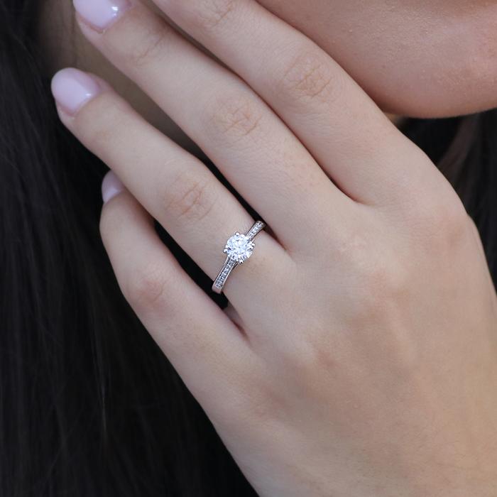 Μονόπετρο Δαχτυλίδι με Lab Grown Diamonds Λευκόχρυσος K14 SKU-83478