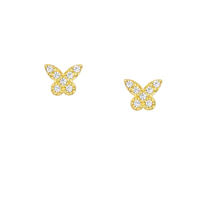 Σκουλαρίκια Πεταλούδα Χρυσός K9 με Λευκά Ζιργκόν SKU-83185
