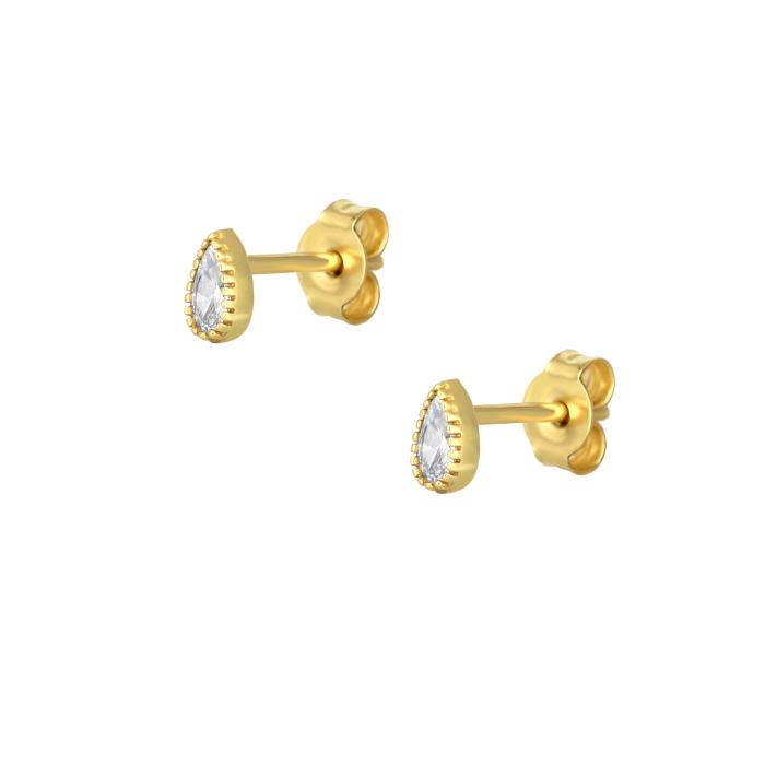Σκουλαρίκια Δάκρυ Χρυσός Κ9 με Λευκά Ζιργκόν SKU-83189