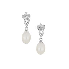 Σκουλαρίκια Κρεμαστά Ασήμι 925° με Πέρλα & Λευκά Ζιργκόν SKU-83783