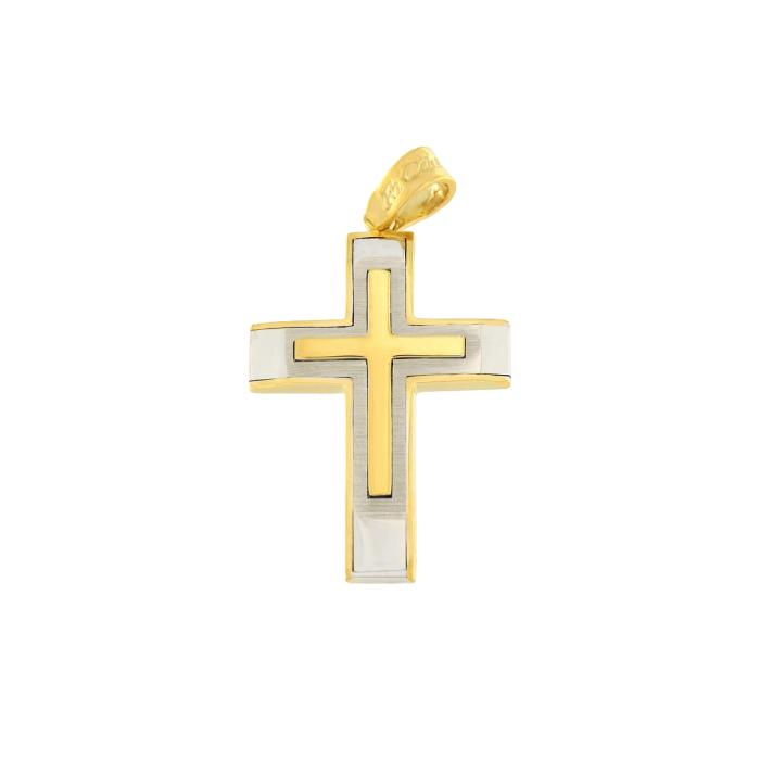 Σταυρός Βάπτισης FaCad'oro Δίχρωμος Ασήμι 925° SKU-83709