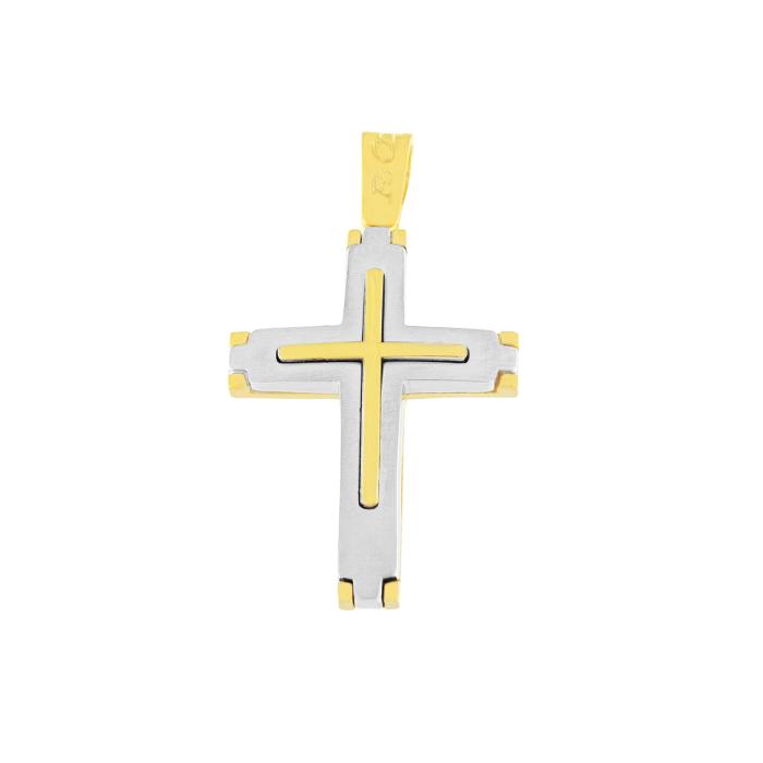 Σταυρός Βάπτισης FaCad'oro Δίχρωμος Ασήμι 925° SKU-83710