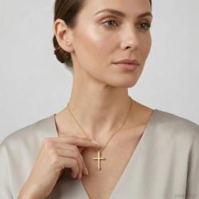 Σταυρός Βάπτισης με Διαμάντια σε Κίτρινο Χρυσό K14 SKU-83301