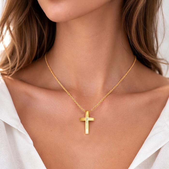 Σταυρός με Διαμάντια σε Κίτρινο Χρυσό K14