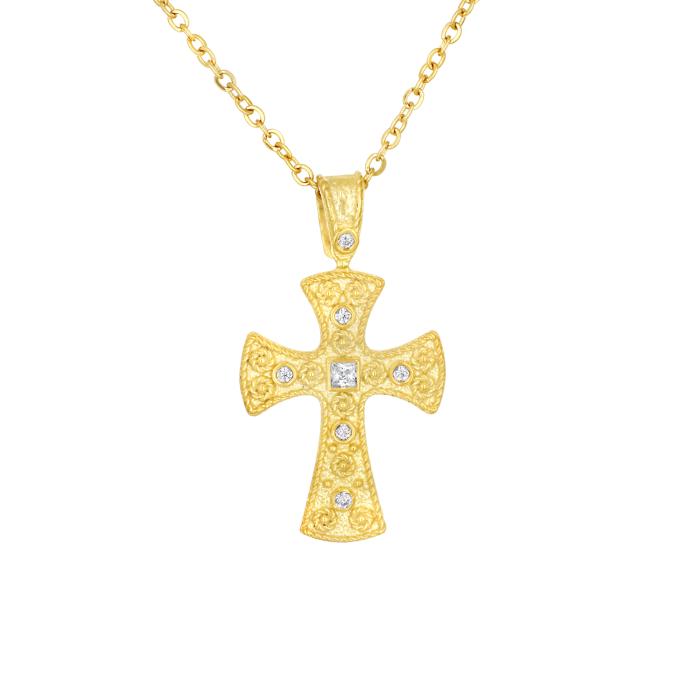 Σταυρός με Βυζαντινό Ύφος  Επίχρυσο Ασήμι 925° με Ζιργκόν SKU-83041