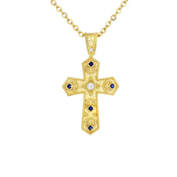 Σταυρός Βάπτισης σε Βυζαντινό Ύφος Ασήμι 925° με Ζιργκόν SKU-83042