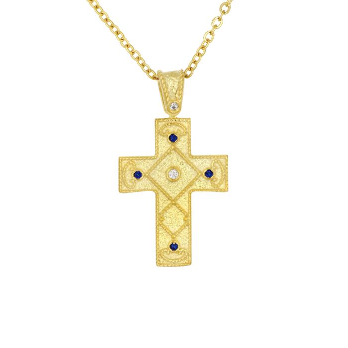 Σταυρός Βάπτισης σε Βυζαντινό Ύφος Ασήμι 925° με Ζιργκόν SKU-83043