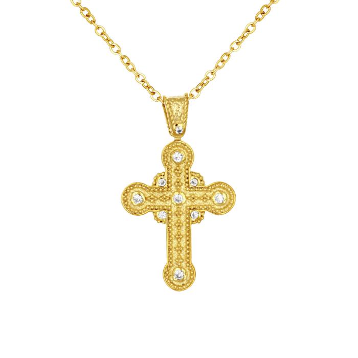 Σταυρός Βάπτισης σε Βυζαντινό Ύφος Ασήμι 925° με Ζιργκόν SKU-83045