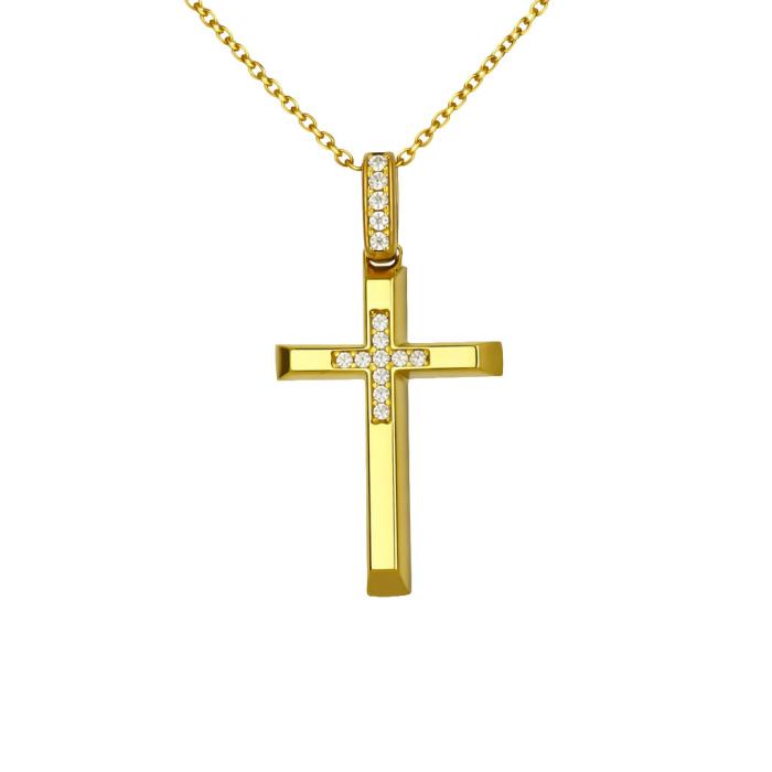 Βαπτιστικός Σταυρός με Διαμάντια σε Κίτρινο Χρυσό K14 SKU-83296
