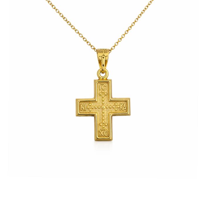 Ανδρικός Σταυρός σε Κίτρινο Χρυσό K14 με Σαγρέ & Ματ Φινίρισμα