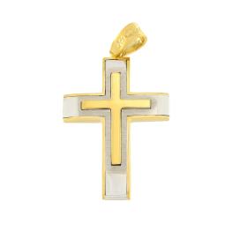 Σταυρός Βάπτισης FaCad'oro Δίχρωμος Ασήμι 925° SKU-83709