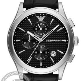 Ανδρικό Ρολόι EMPORIO ARMANI Paolo με Μαύρο Δερμάτινο Λουράκι SKU-83414