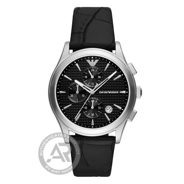 Ανδρικό Ρολόι EMPORIO ARMANI Paolo με Μαύρο Δερμάτινο Λουράκι SKU-83414