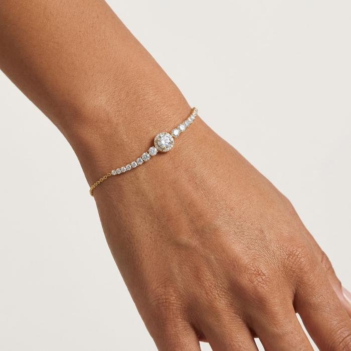 Βραχιόλι Ροζέτα Χρυσός K9 με Λευκά Ζιργκόν SKU-84816