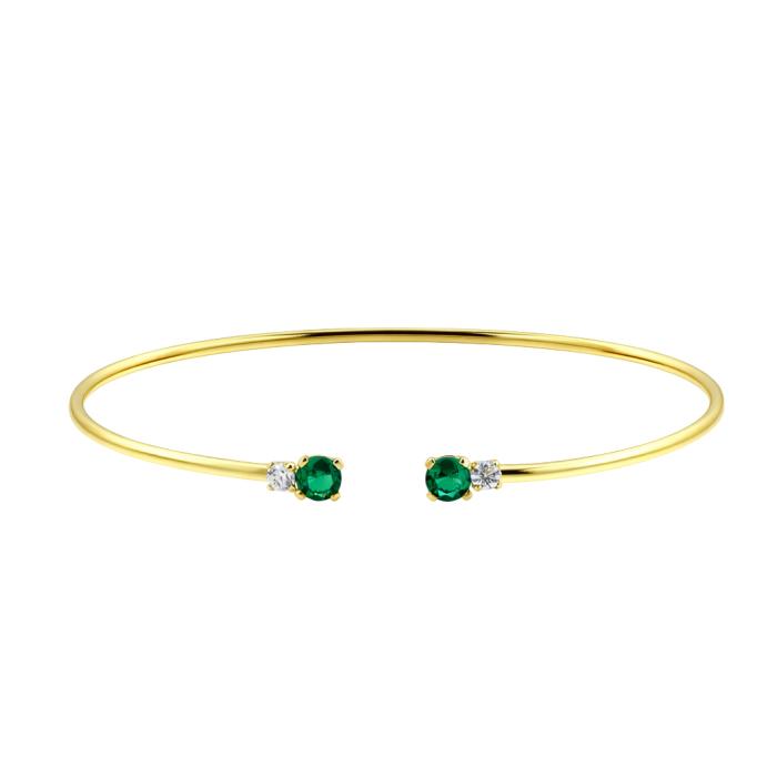 Βραχιόλι Χειροπέδα Χρυσός K9 με Λευκά & Πράσινα Ζιργκόν SKU-84211