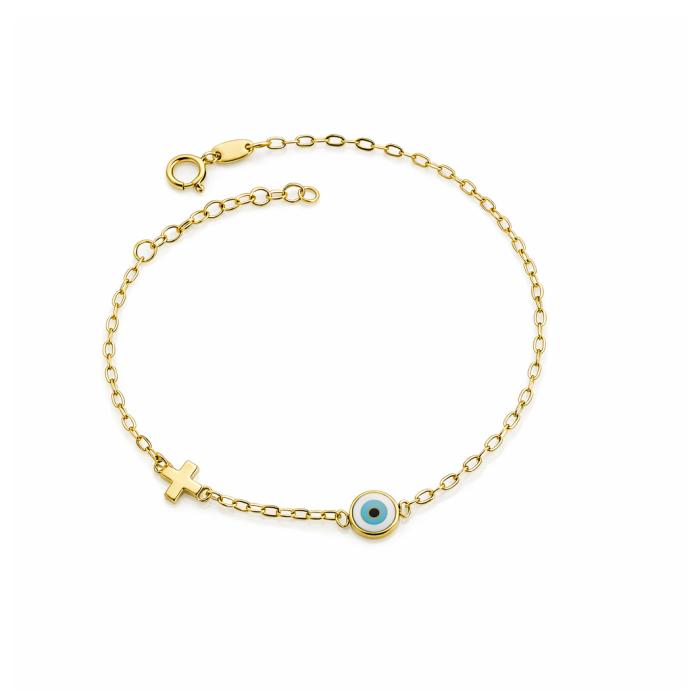 Βραχιόλι Ματάκι & Σταυρουδάκι Χρυσός K9 με Σμάλτο SKU-84475