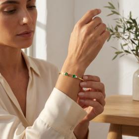 Βραχιόλι Χειροπέδα Χρυσός K9 με Λευκά & Πράσινα Ζιργκόν SKU-84211