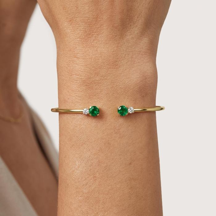 Βραχιόλι Χειροπέδα Χρυσός K9 με Λευκά & Πράσινα Ζιργκόν SKU-84211