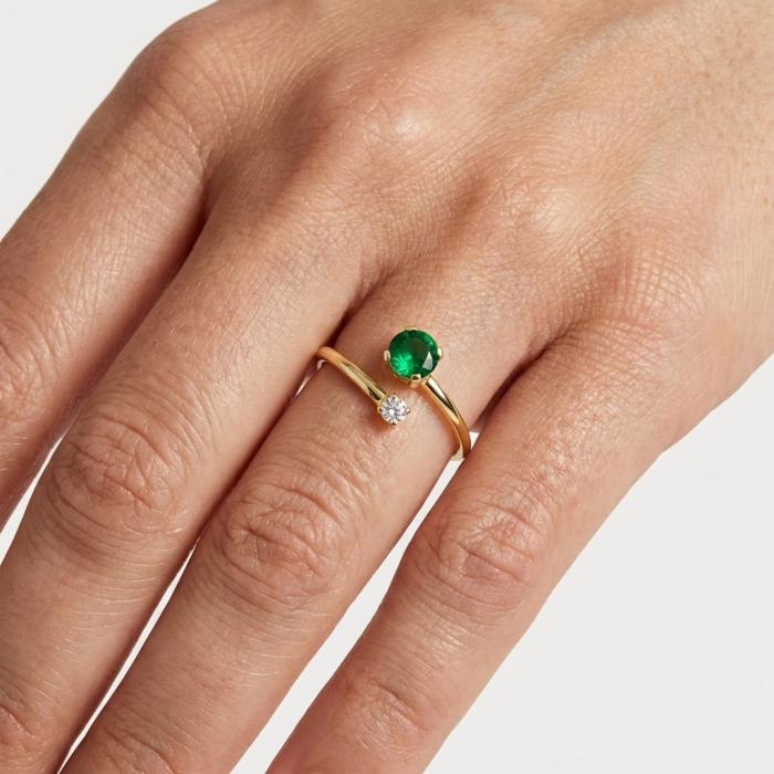 Δαχτυλίδι Γυναικείο Χρυσός K9 με Λευκό & Πράσινο Ζιργκόν