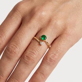 Δαχτυλίδι Γυναικείο Χρυσός K9 με Λευκό & Πράσινο Ζιργκόν SKU-84206