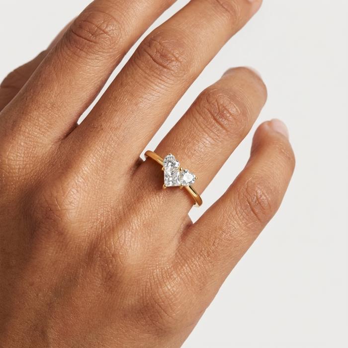 Δαχτυλίδι Καρδιά Χρυσός Κ9 με Λευκά Ζιργκόν SKU-84778