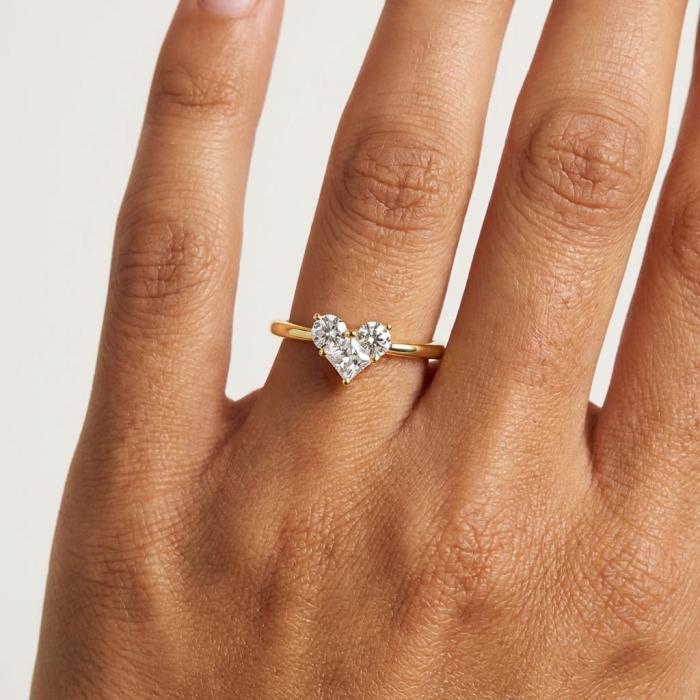 Δαχτυλίδι Καρδιά Χρυσός Κ9 με Λευκά Ζιργκόν SKU-84778