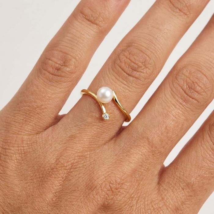 Δαχτυλίδι με Μαργαριτάρι & Λευκό Ζιργκόν Χρυσός K9