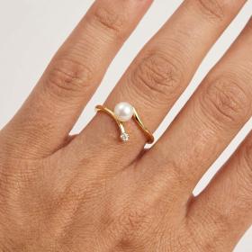 Δαχτυλίδι με Μαργαριτάρι & Λευκό Ζιργκόν Χρυσός K9 SKU-84594