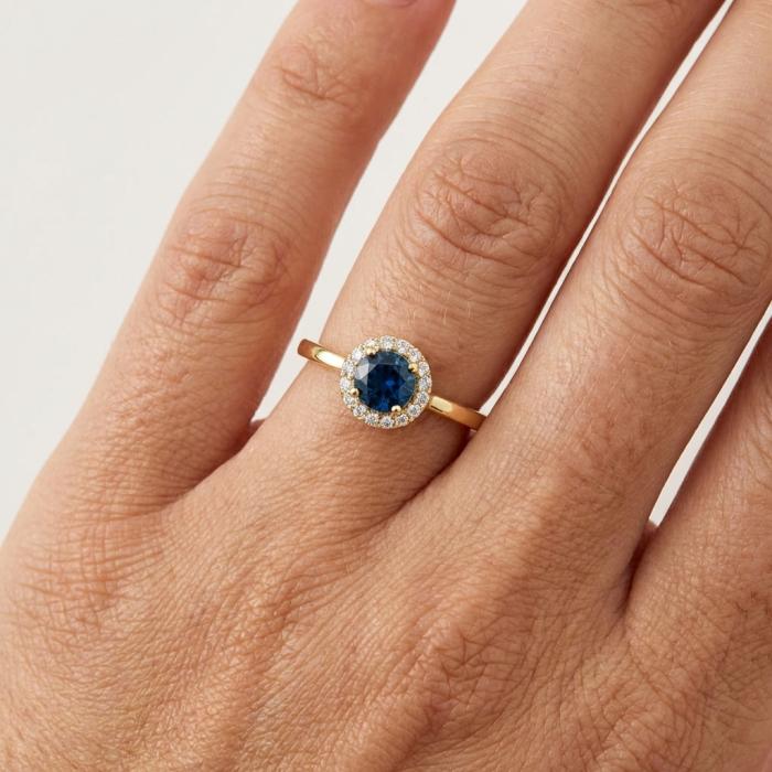 Δαχτυλίδι Ροζέτα με  Μπλε & Λευκά Ζιργκόν Χρυσός K9