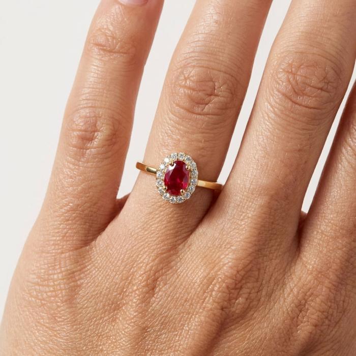 Δαχτυλίδι Ροζέτα Χρυσός K9 με Λευκά & Κόκκινο Ζιργκόν