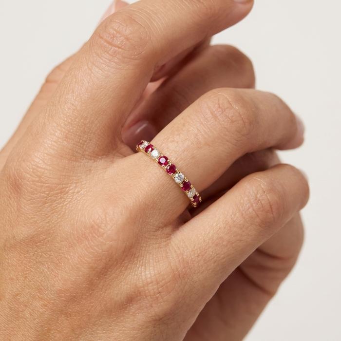 Δαχτυλίδι Σειρέ με Διαμάντια & Ρουμπίνια σε Κίτρινο Χρυσό K18 SKU-84665