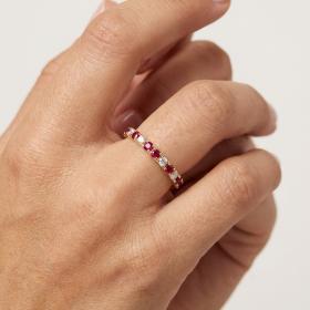 Δαχτυλίδι Σειρέ με Διαμάντια & Ρουμπίνια σε Κίτρινο Χρυσό K18 SKU-84665