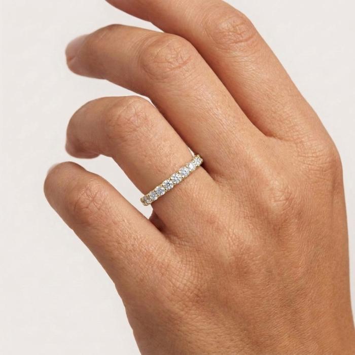 Δαχτυλίδι Σειρέ με Λευκά Ζιργκόν σε Κίτρινο Χρυσό K9