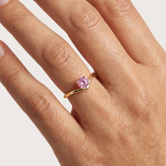 Δαχτυλίδι Μονόπετρο με Ροζ Ζιργκόν σε Κίτρινο Χρυσό Κ9