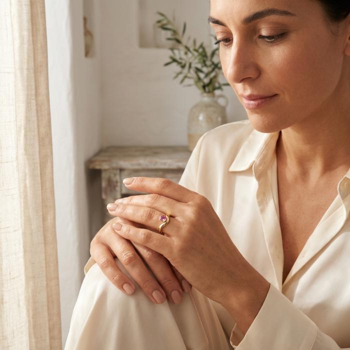 Δαχτυλίδι Μονόπετρο με Ροζ Ζιργκόν σε Κίτρινο Χρυσό Κ9 SKU-84209