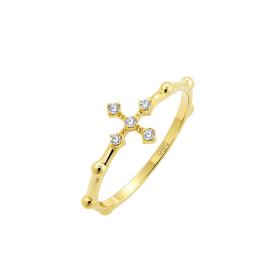Δαχτυλίδι Σταυρός Χρυσός K14 με Λευκά Ζιργκόν SKU-84269