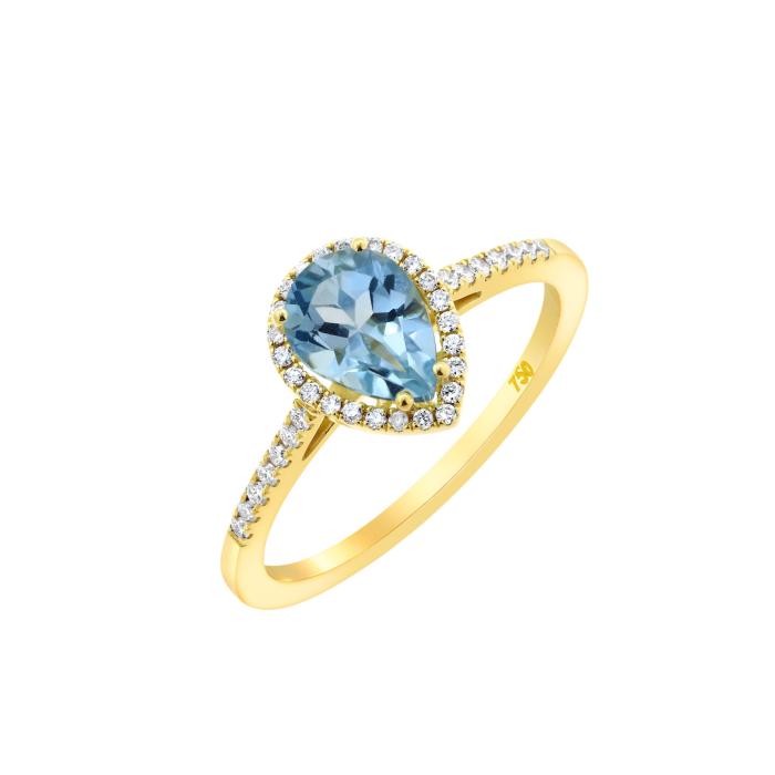 Δαχτυλίδι Δάκρυ με Sky Blue Topaz & Διαμάντια σε Κίτρινο Χρυσό K18 SKU-84433