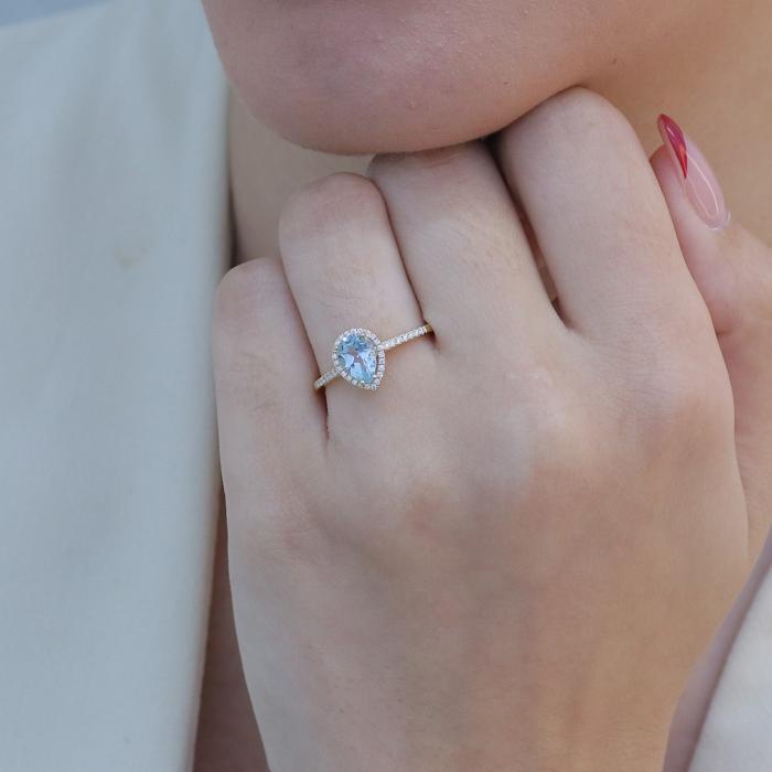 Δαχτυλίδι Δάκρυ με Sky Blue Topaz & Διαμάντια σε Κίτρινο Χρυσό K18 SKU-84433