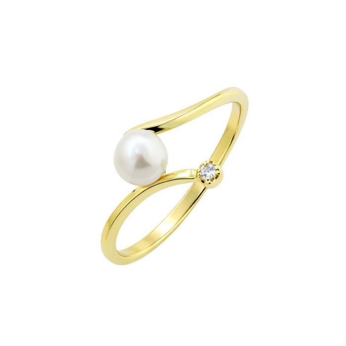 Δαχτυλίδι με Μαργαριτάρι & Λευκό Ζιργκόν Χρυσός K9 SKU-84594