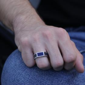 Ανδρικό Δαχτυλίδι με Ζαφείρια & Σμάλτο Λευκόχρυσος K9 SKU-84790