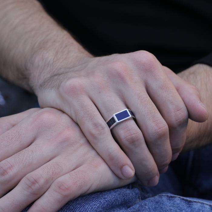 Ανδρικό Δαχτυλίδι με Ζαφείρια & Σμάλτο Λευκόχρυσος K9