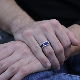 Ανδρικό Δαχτυλίδι με Ζαφείρια & Σμάλτο Λευκόχρυσος K9 SKU-84790