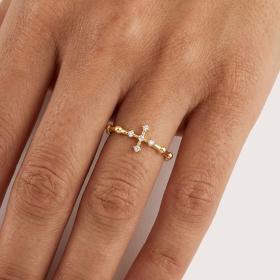 Δαχτυλίδι Σταυρός Χρυσός K14 με Λευκά Ζιργκόν SKU-84269