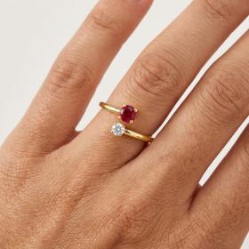 Δαχτυλίδι Χρυσός K9 με Λευκό & Κόκκινο Ζιργκόν SKU-84207