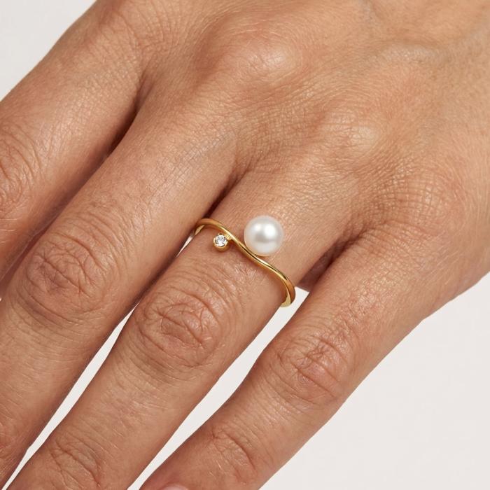 Δαχτυλίδι Χρυσός K9 με Μαργαριτάρι και Λευκό Ζιργκόν