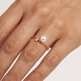 Δαχτυλίδι Χρυσός K9 με Μαργαριτάρι και Λευκό Ζιργκόν SKU-84595